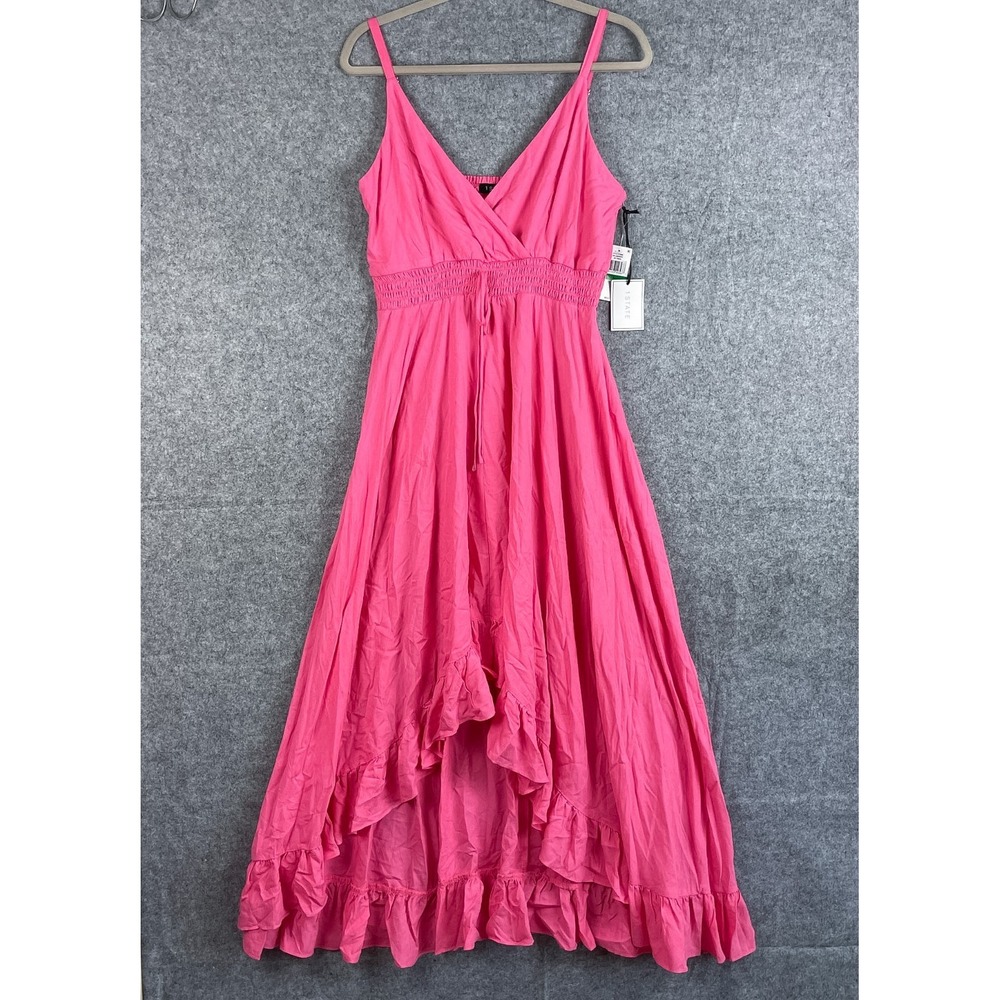 1. State Juneberry Off Tropic Dress Womens Large Pink Ruffle Smocked Hi Lo NWT